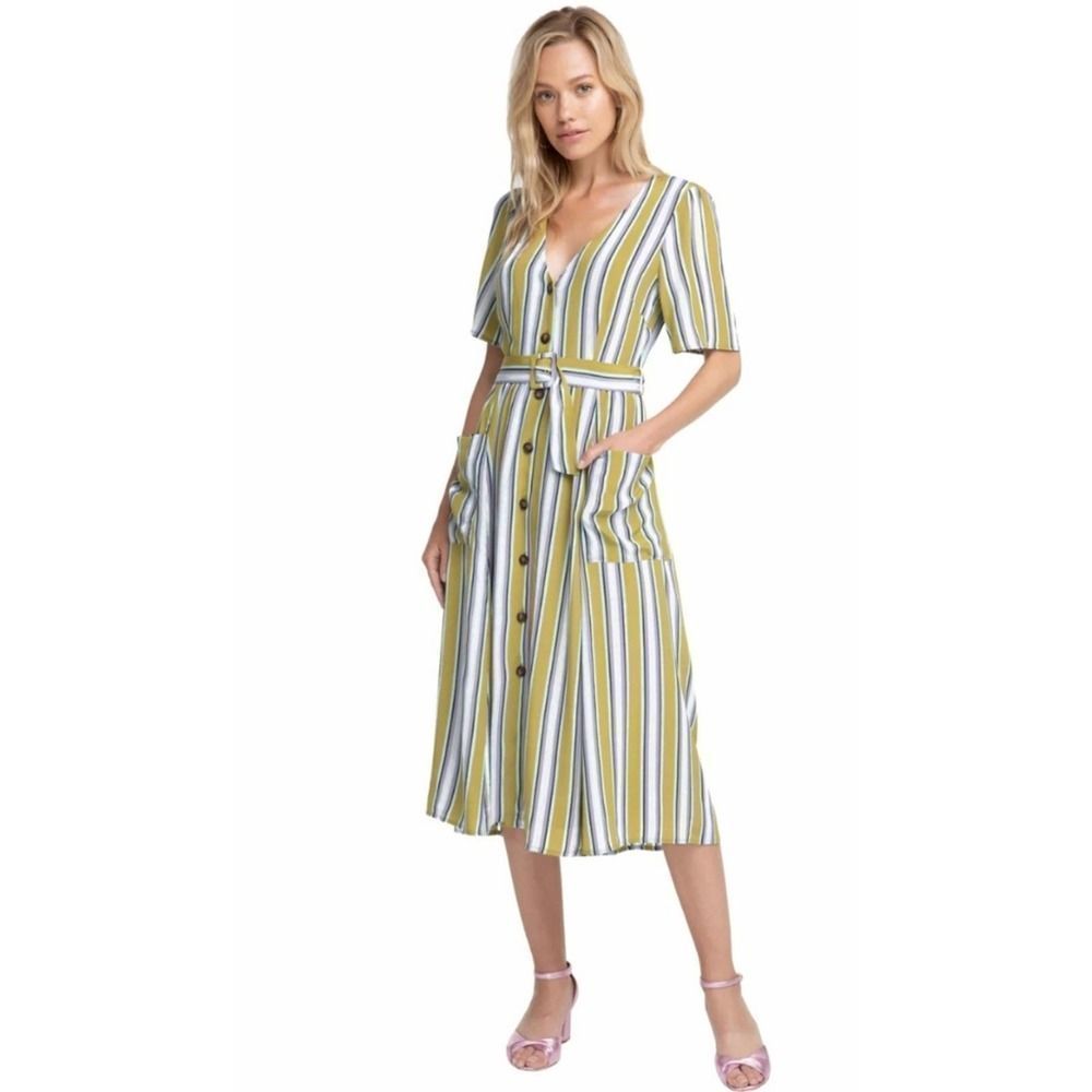 ASTR Scout Striped Viscose Midi Dress Miss Small